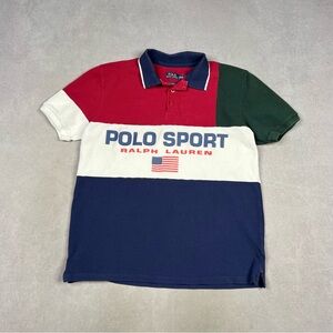Ralph Lauren Polo Sport Red Polo Shirt with Navy Collar